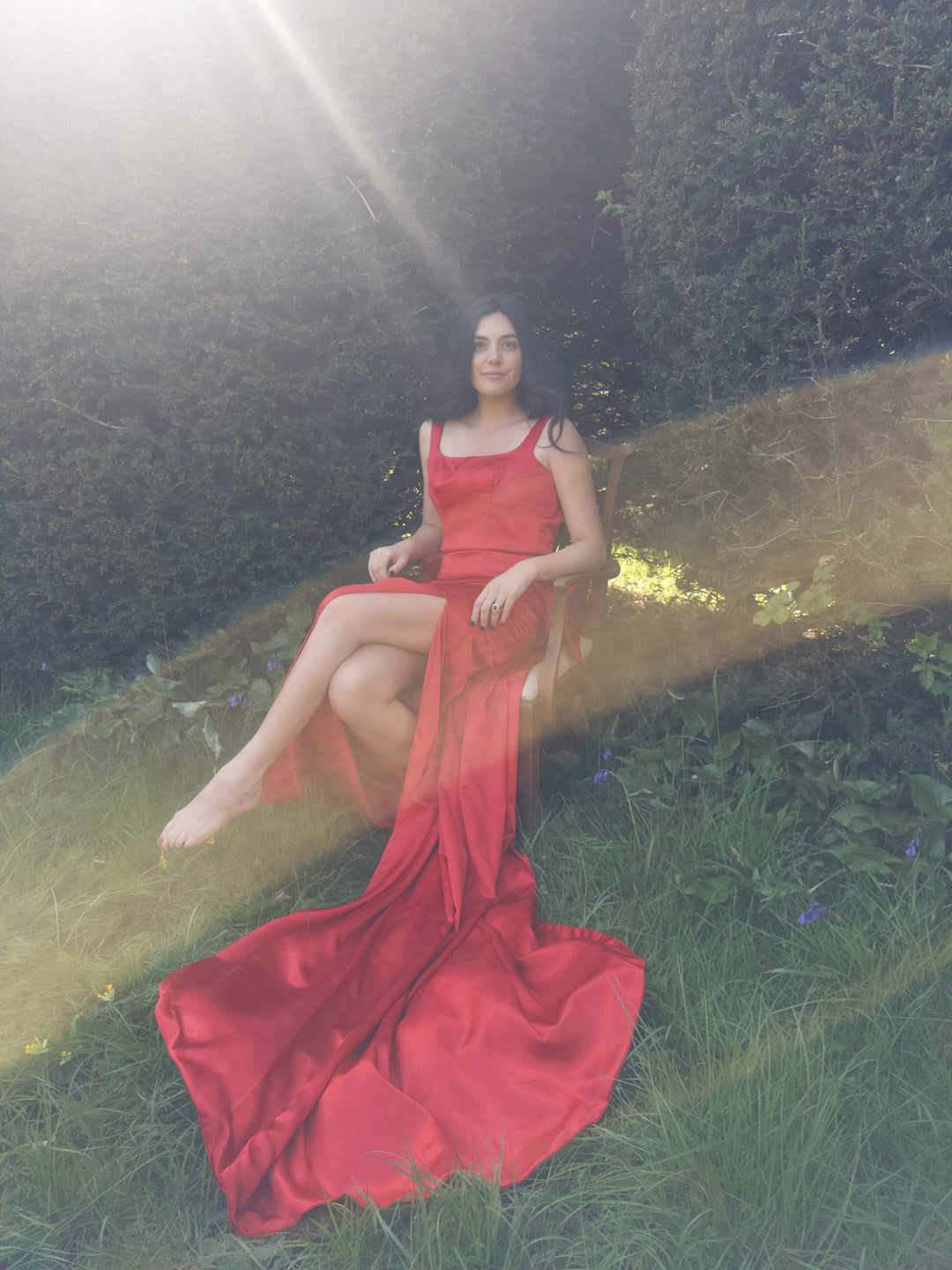 Belle of the ball - Red satin full length gown with a detachable bow train Dress Hannah Sophia England 