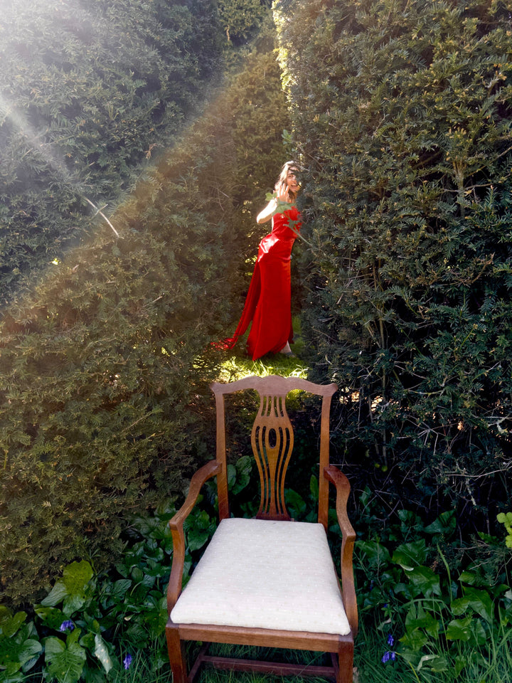 Belle of the ball - Red satin full length gown with a detachable bow train Dress Hannah Sophia England 