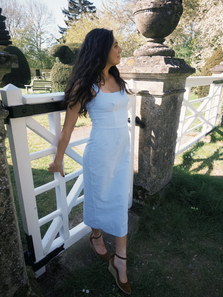 Blue Stripe Seersucker Dress Dress Hannah Sophia England 