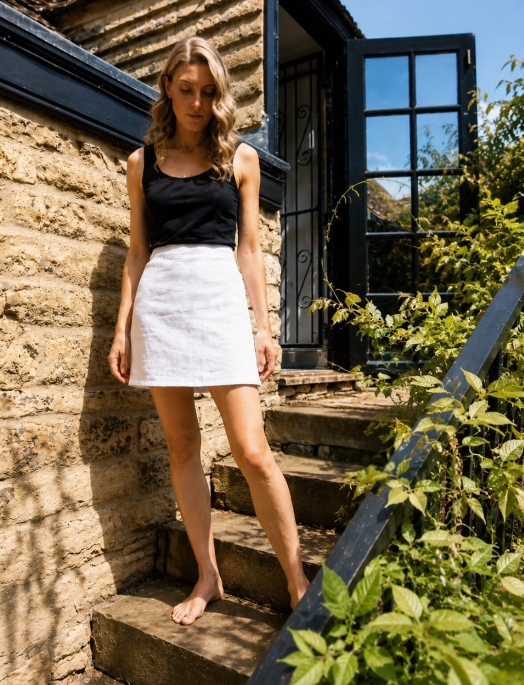 Brancaster - Reversible Mini Skirt | White Irish Linen & Navy Irish Linen Hannah Sophia England 