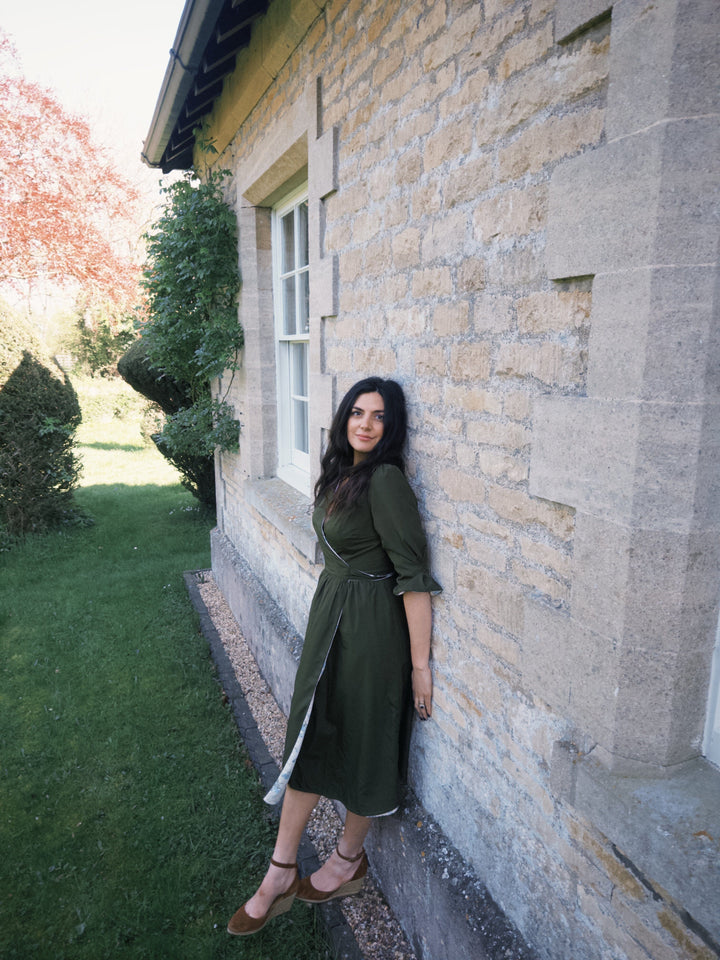 Ditsy - Reversible Wrap Dress | Floral Blue And Olive Green reversible Hannah Sophia England 