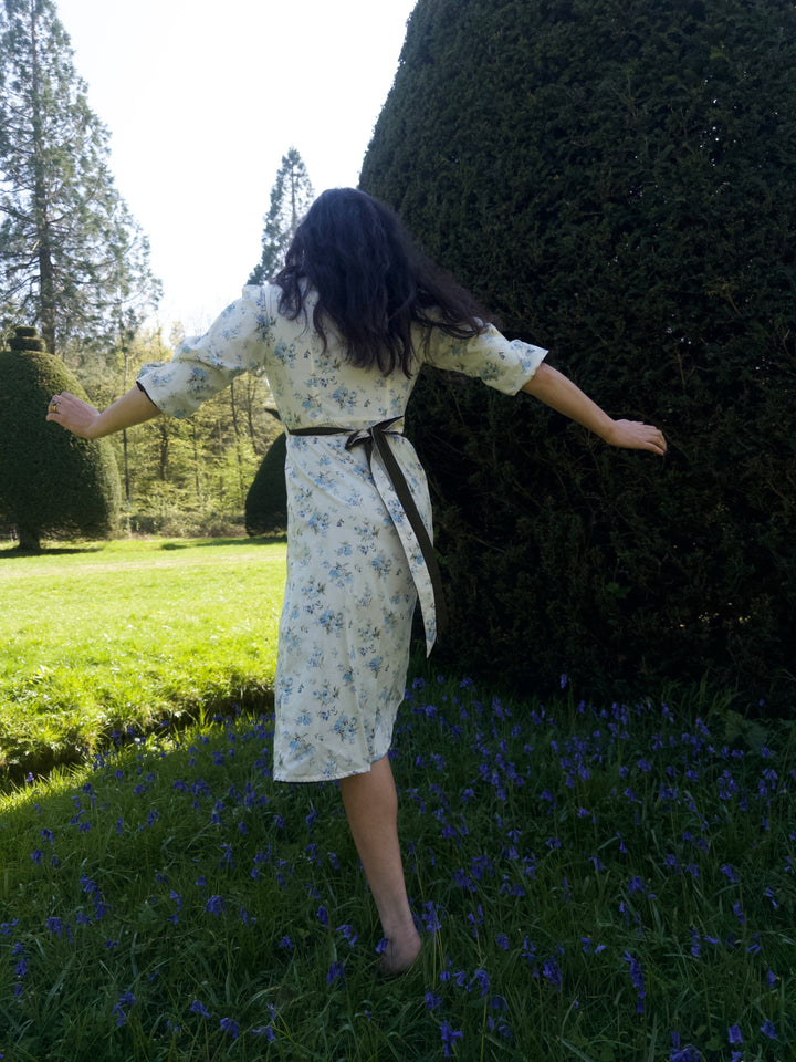 Ditsy - Reversible Wrap Dress | Floral Blue And Olive Green reversible Hannah Sophia England 
