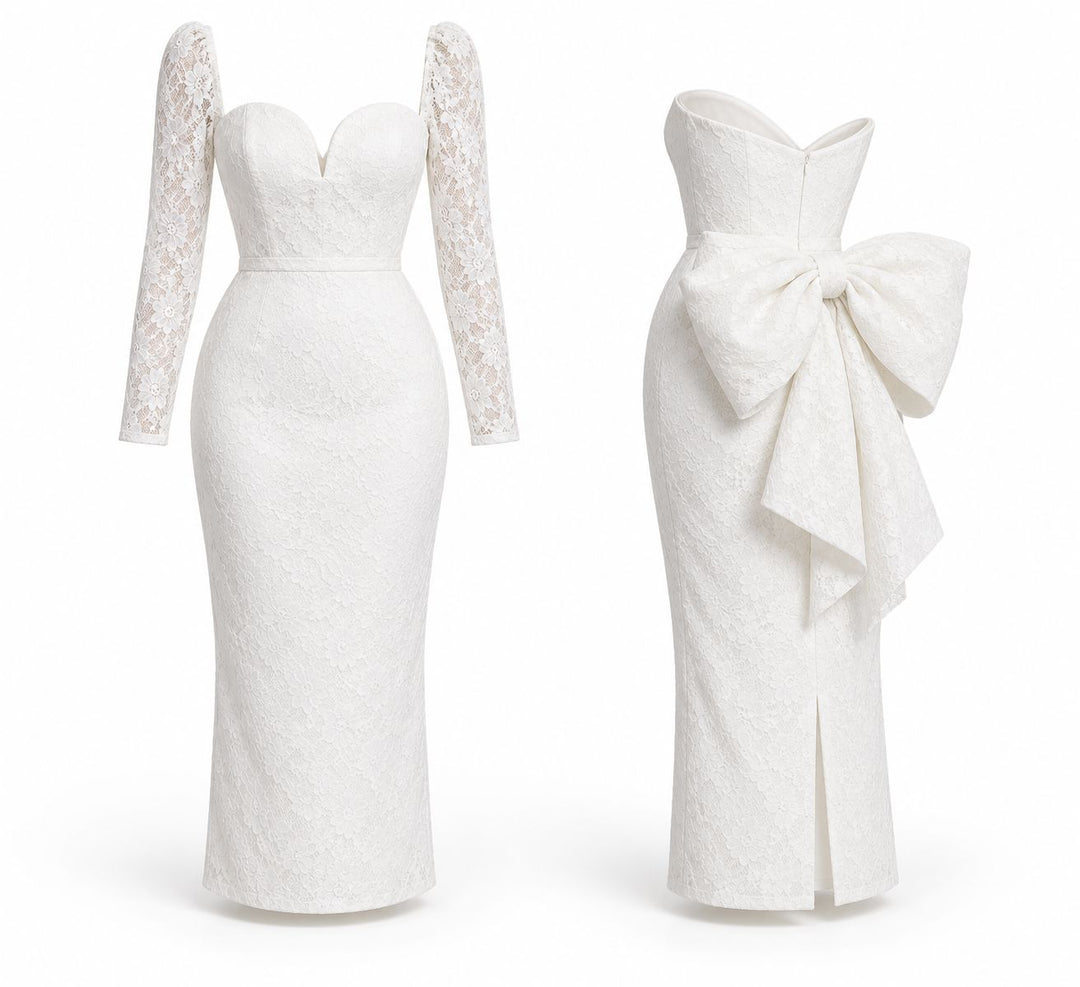 Elegant Detachable Ivory Lace Dress full length Dress Hannah Sophia England 