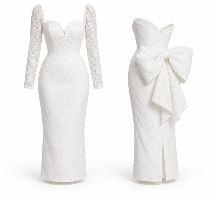 Elegant Detachable Ivory Lace Dress full length Dress Hannah Sophia England 