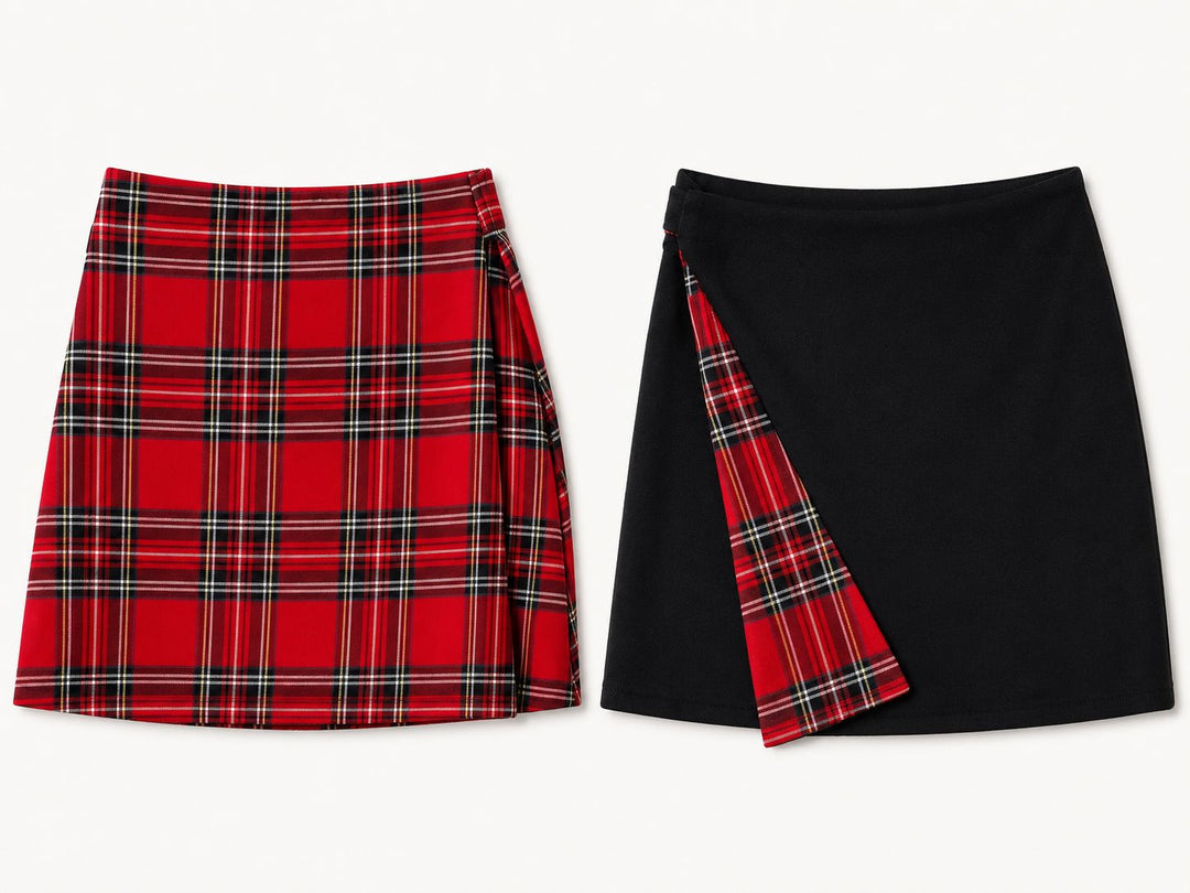 Holly skirt - Reversible short velvet / red tartan mini skirt Hannah Sophia England 