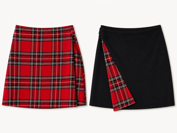 Holly skirt - Reversible short velvet / red tartan mini skirt Hannah Sophia England 
