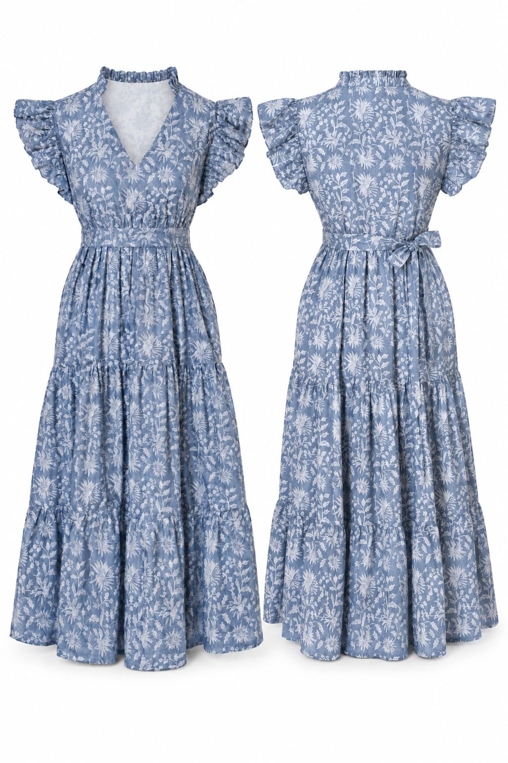 Lily - Grey and White Hand Block Printed Reversible Dress Dress Hannah Sophia England 