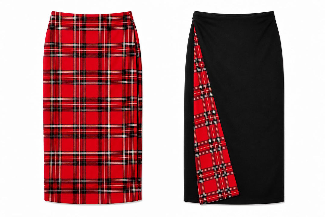 Livy- Red Tartan / Velvet midi wrap skirt Hannah Sophia England 