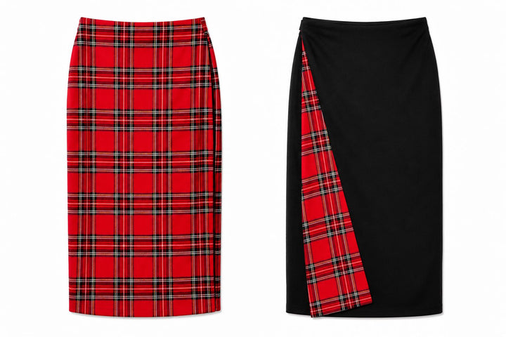 Livy- Red Tartan / Velvet midi wrap skirt Hannah Sophia England 