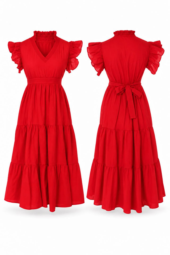 Lucy - Red Reversible Midi Dress Dress Hannah Sophia England 