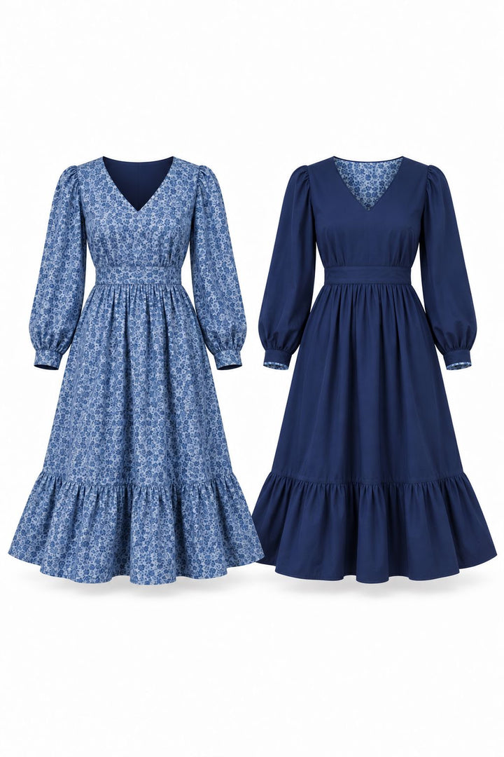 Ophelia Navy floral reversible dress Dress Hannah Sophia England 