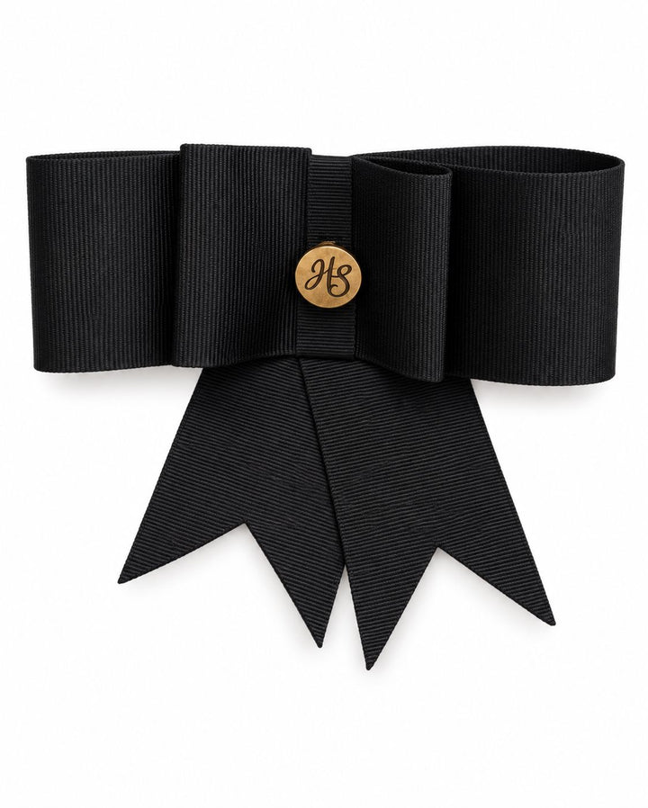 Preppy black bow brooch with HS details Hannah Sophia England 