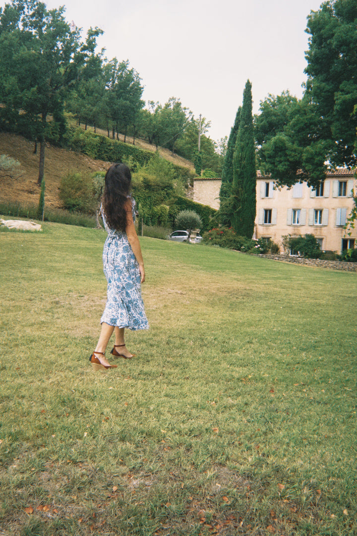 Rose - Blue and Green Hand Block Printed Reversible Dress Dress Hannah Sophia England 