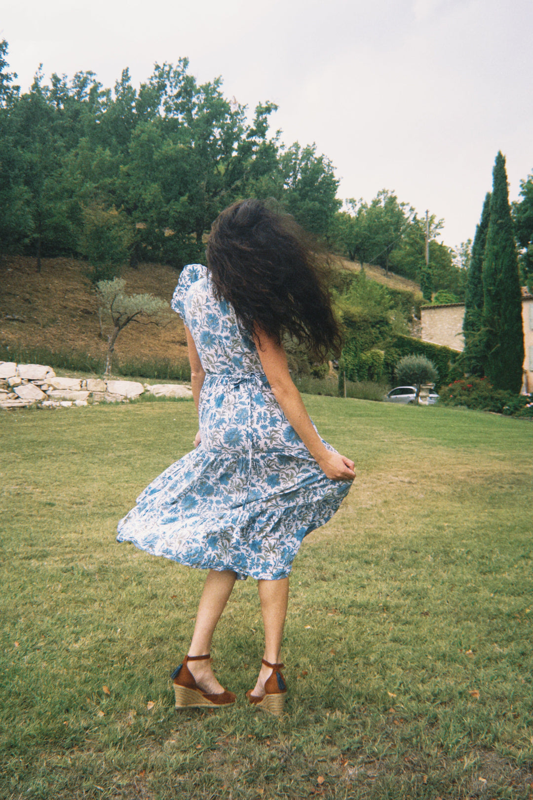 Rose - Blue and Green Hand Block Printed Reversible Dress Dress Hannah Sophia England 