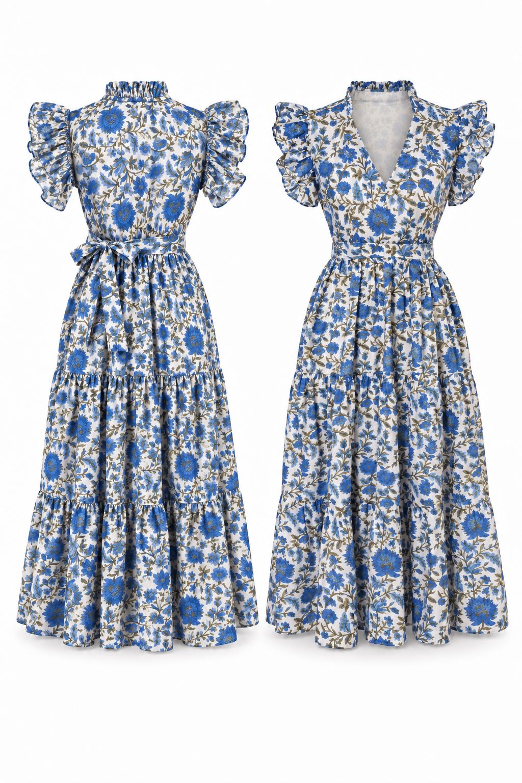 Rose - Blue and Green Hand Block Printed Reversible Dress Dress Hannah Sophia England 