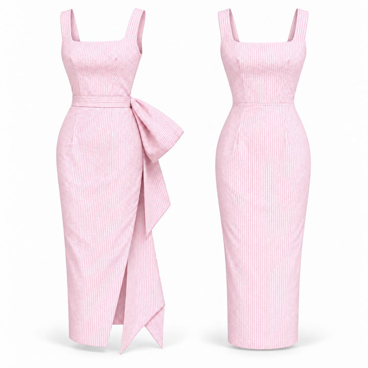 Rose Pink Stripe Seersucker Dress Dress Hannah Sophia England 