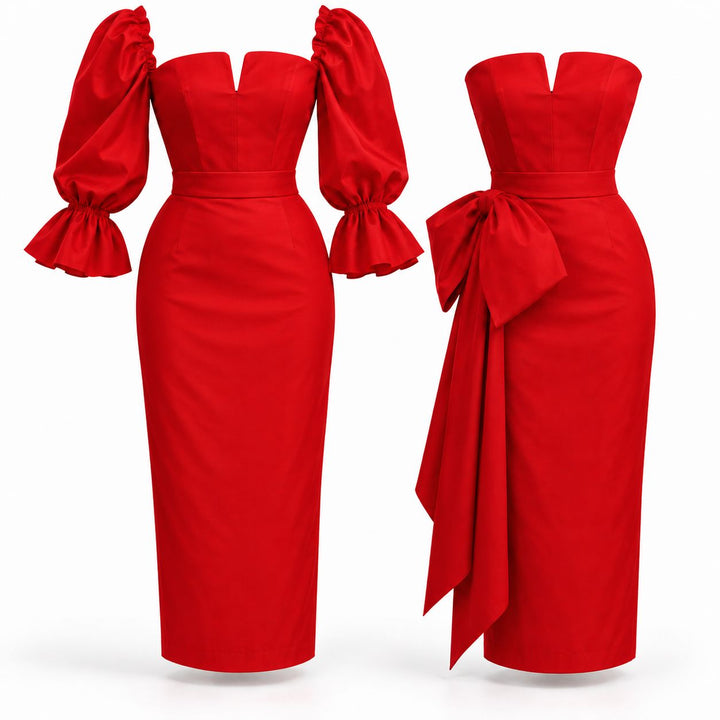 Rouge red detachable dress with detachable sleeves Dress Hannah Sophia England 
