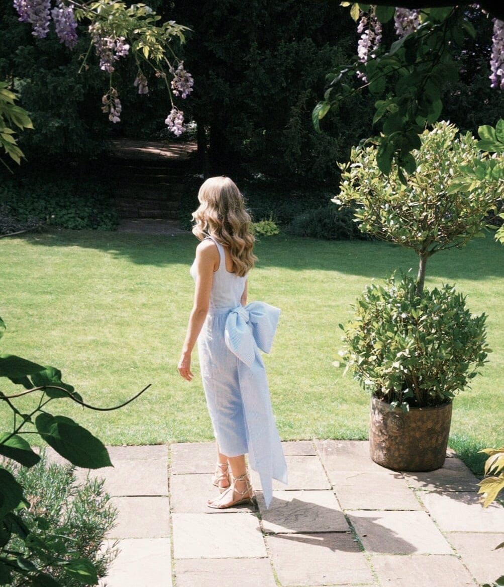 Seersucker Blue Detachable Bow Belt Hannah Sophia England 