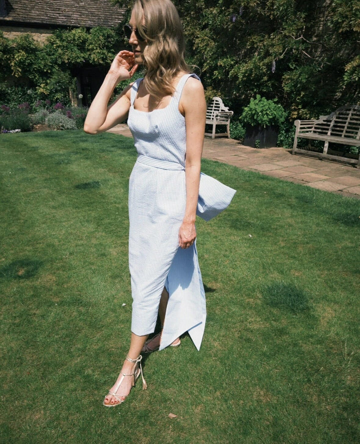 Seersucker bow dress with detachable bow Dress Hannah Sophia England 