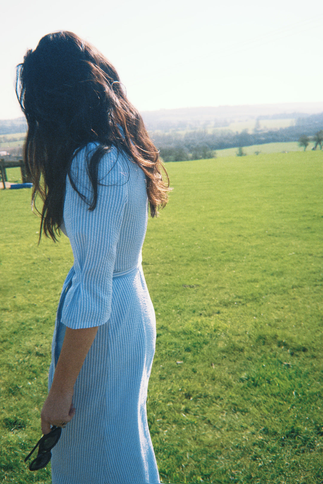 The Cornflower - Reversible Wrap Dress | Powder Blue & Blue Seersucker Hannah Sophia England 