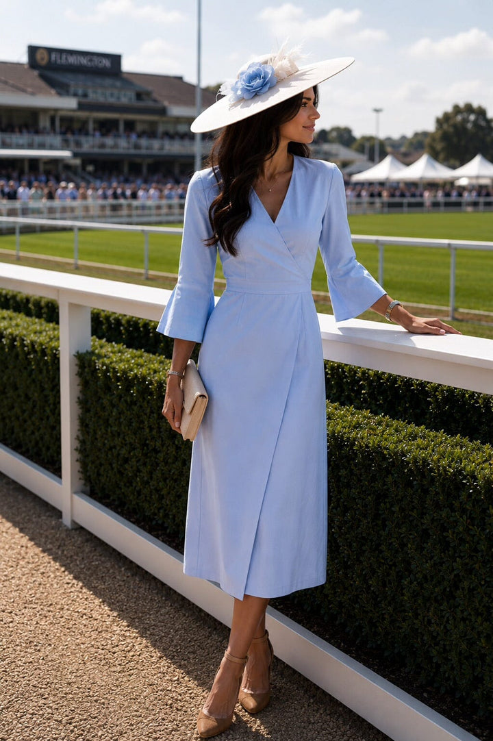 The Cornflower - Reversible Wrap Dress | Powder Blue & Blue Seersucker Hannah Sophia England 