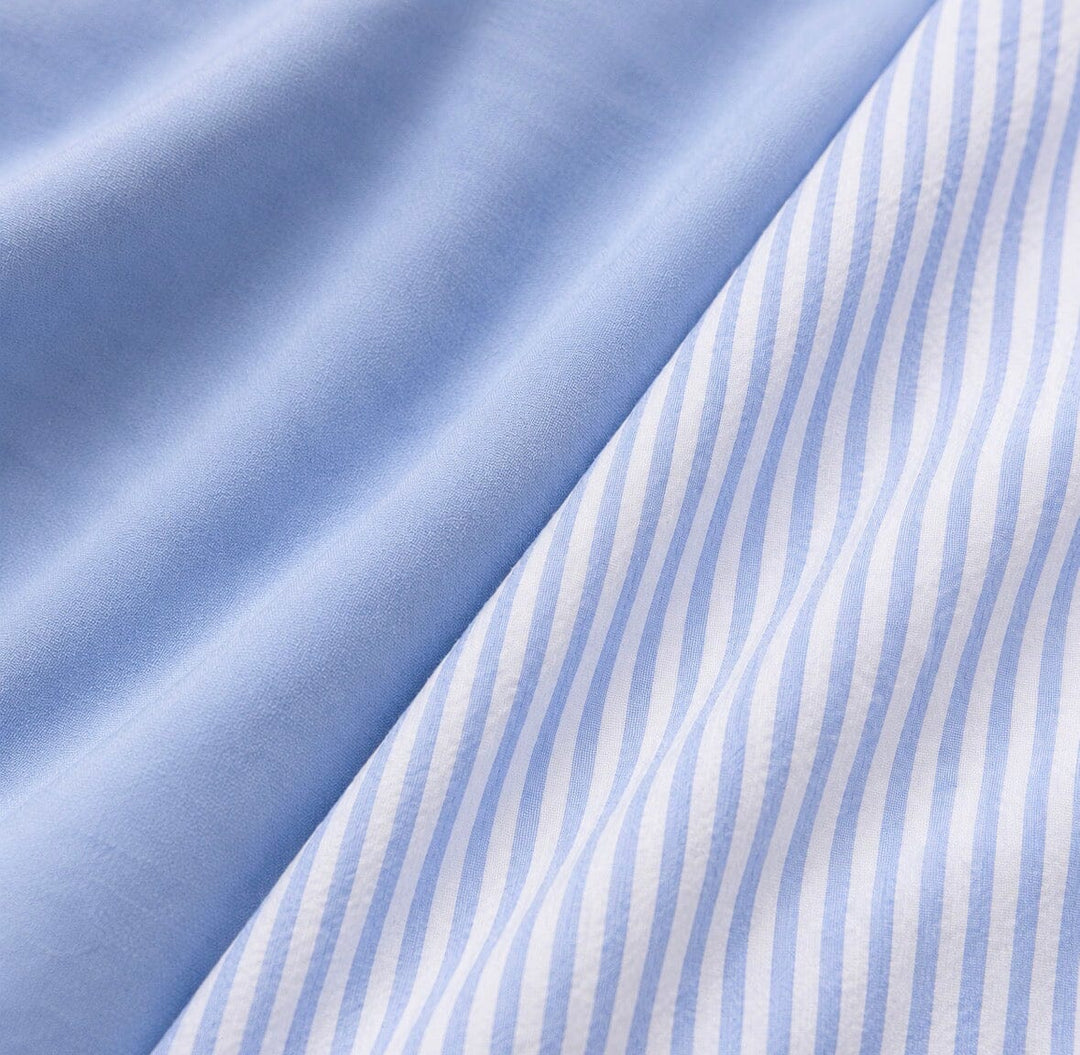 The Cornflower - Reversible Wrap Dress | Powder Blue & Blue Seersucker Hannah Sophia England 