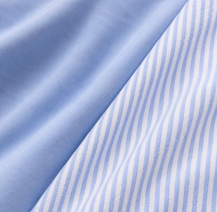 The Cornflower - Reversible Wrap Dress | Powder Blue & Blue Seersucker Hannah Sophia England 