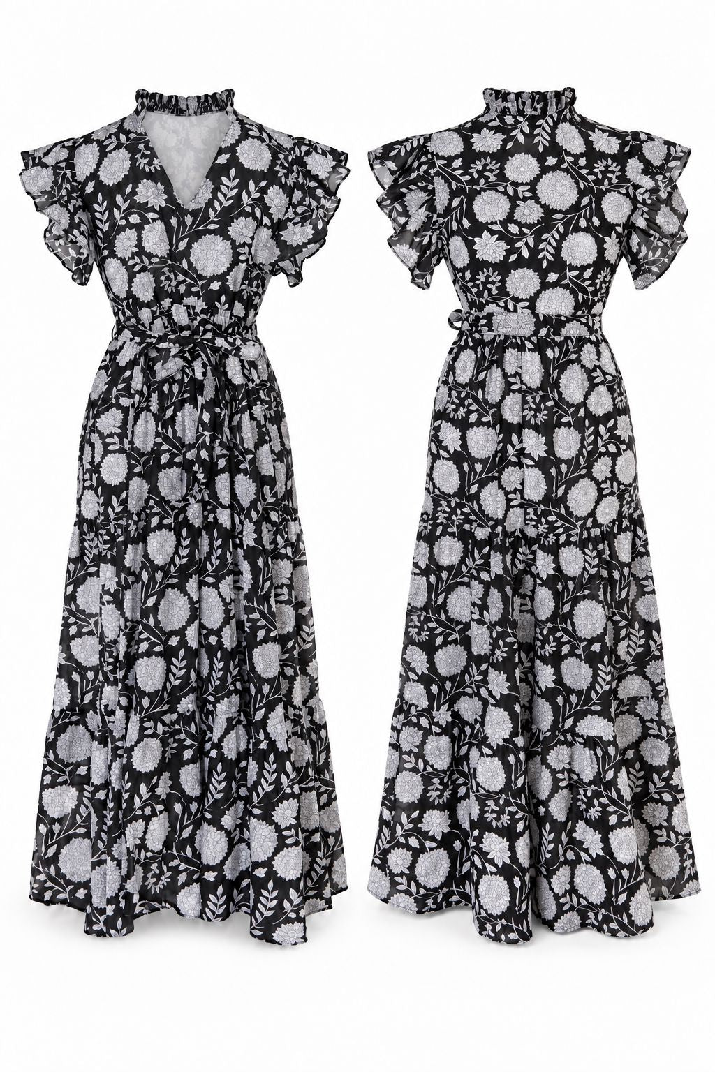 Willow - Black Floral Reversible Midi Dress Dress Hannah Sophia England 