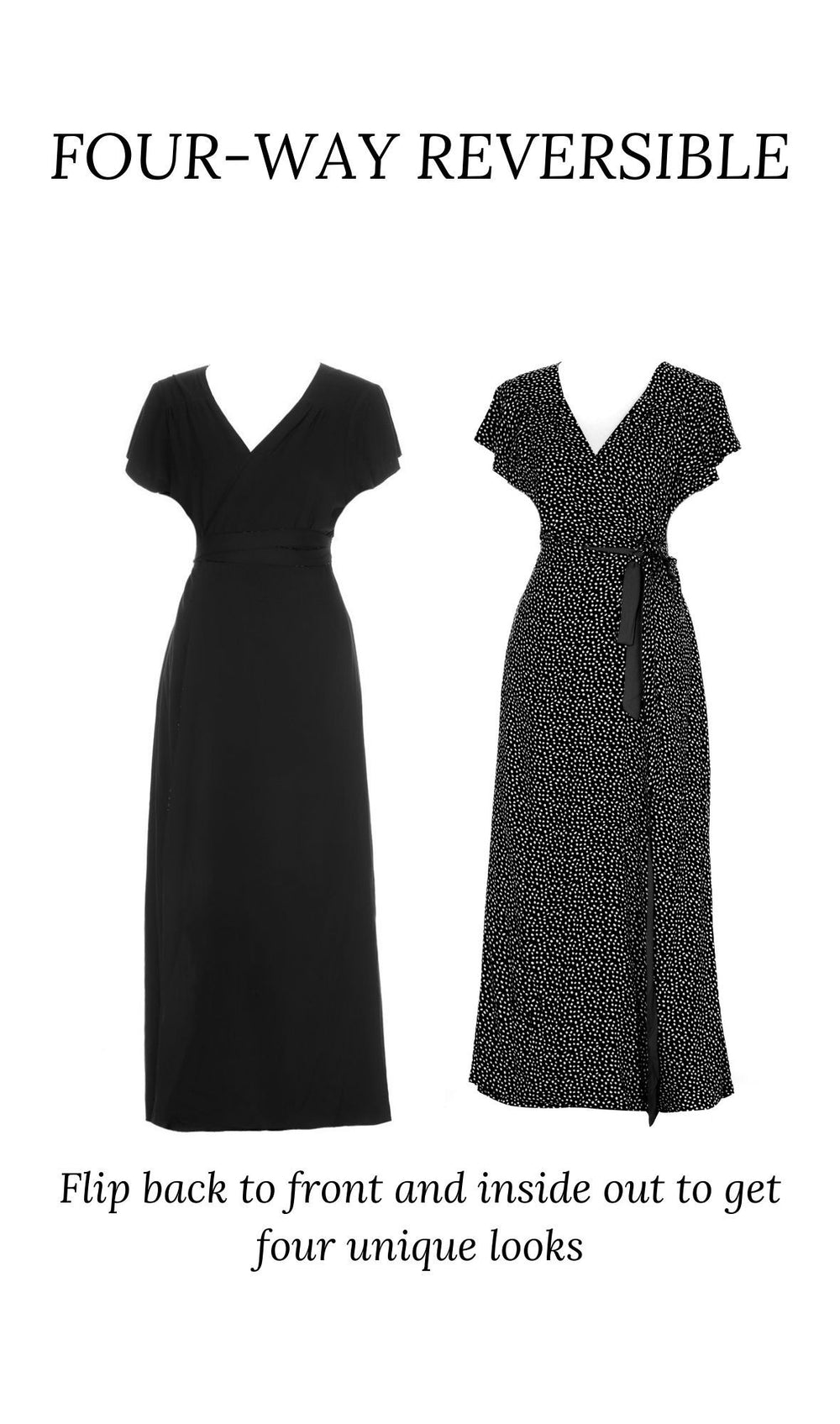 Classic Saika Gown, Black / Black polka 4-way reversible maxi dress Hannah Sophia 
