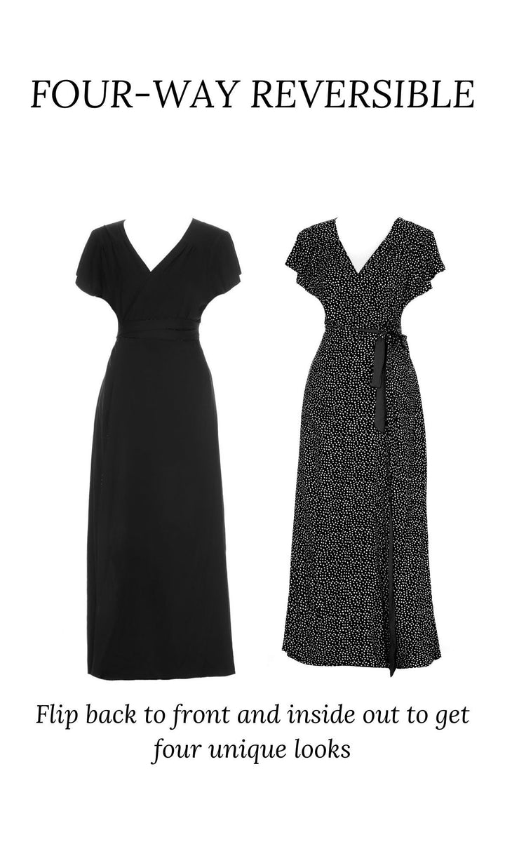 Classic Saika Gown, Black / Black polka 4-way reversible maxi dress Hannah Sophia 