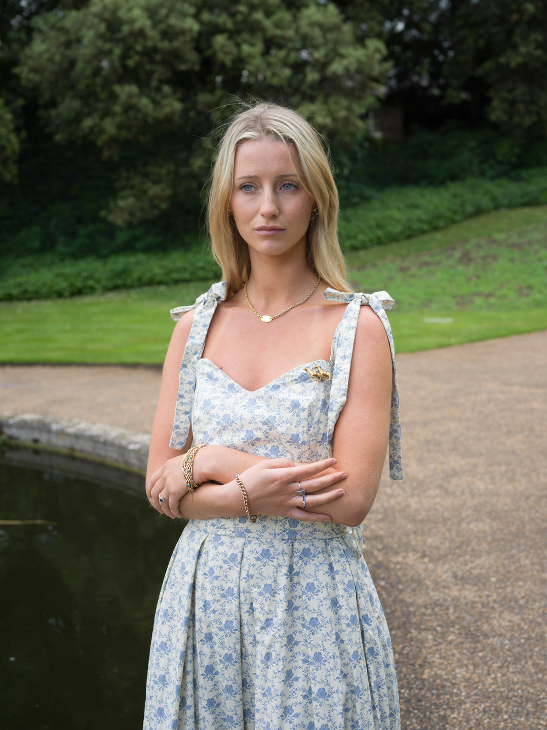 Floral blue sweetheart maxi (detaching into a midi) dress with detachable tier Dress Hannah Sophia England 