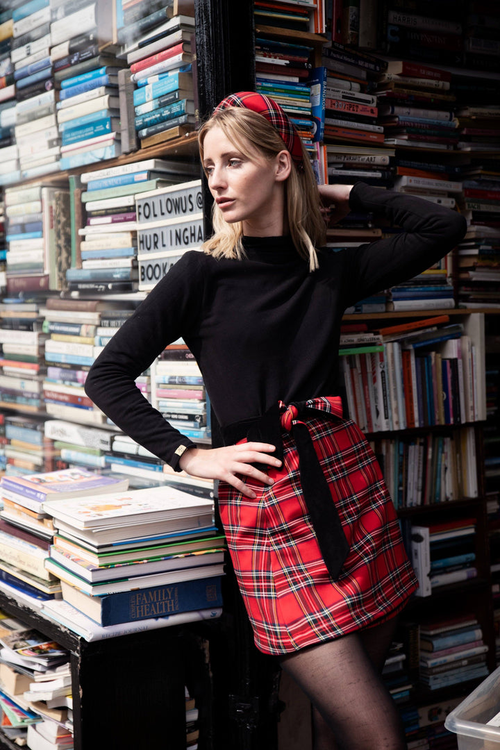 Holly skirt - Reversible short velvet / red tartan skirt Hannah Sophia England 