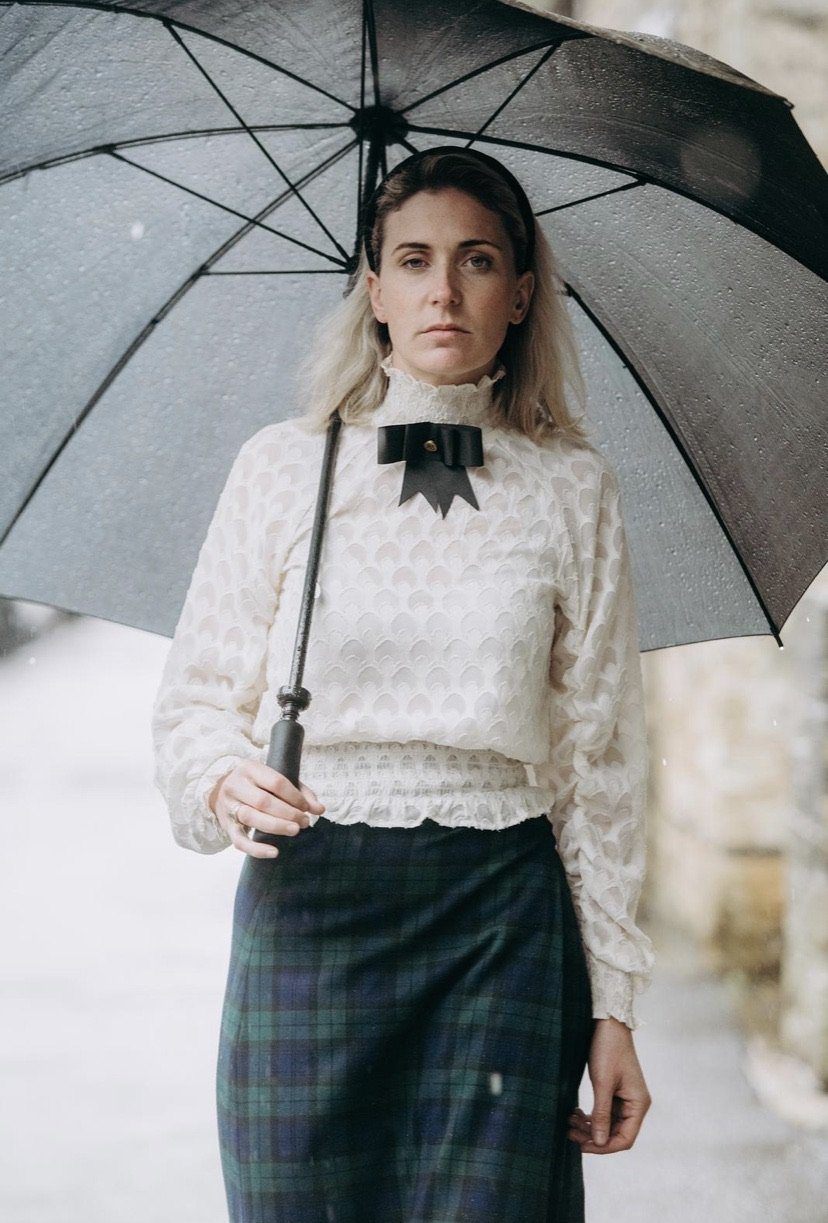 Petite Mary - Green and Navy Tartan / Navy midi skirt Hannah Sophia England 
