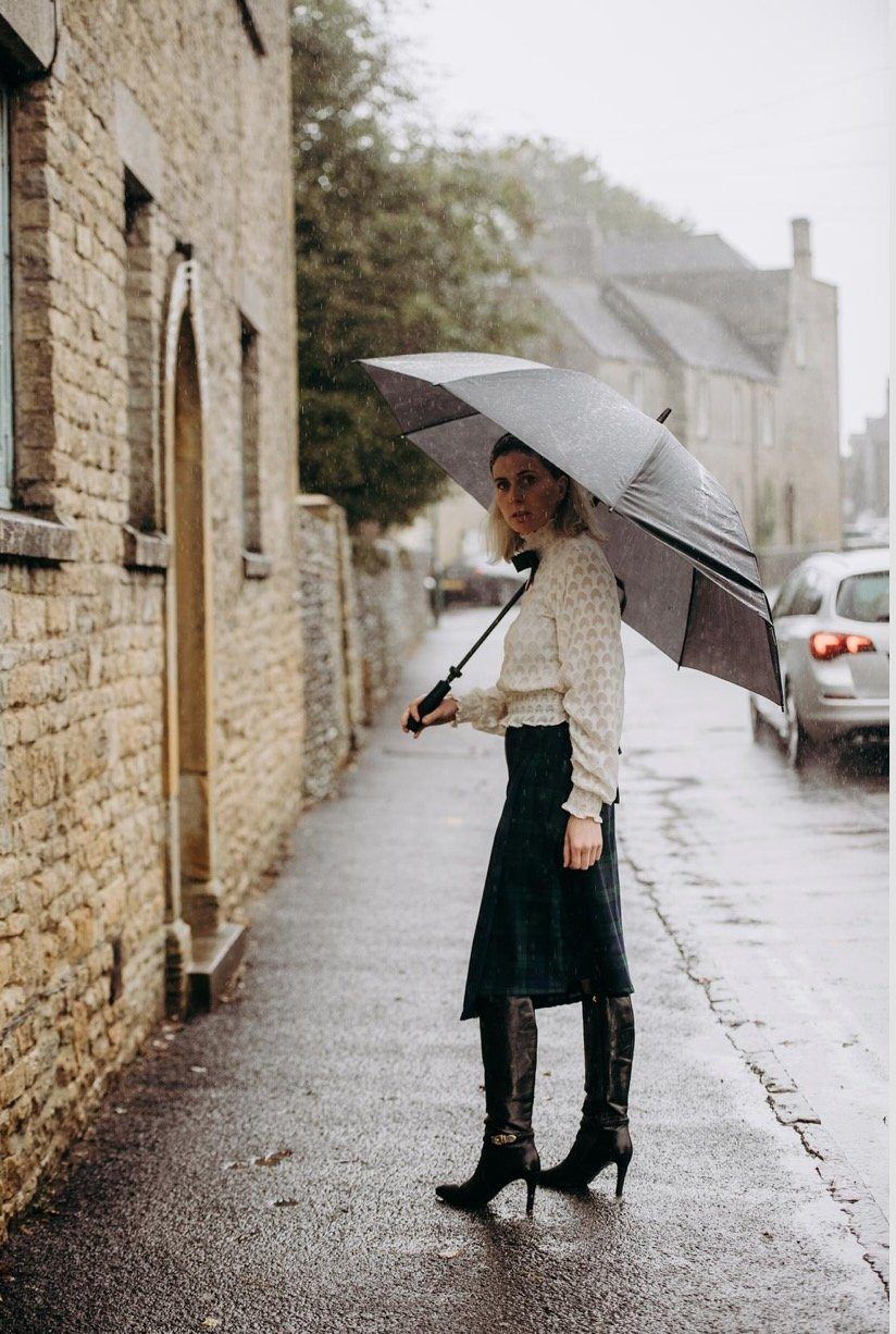 Petite Mary - Green and Navy Tartan / Navy midi skirt Hannah Sophia England 