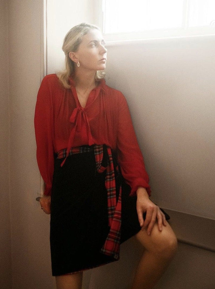 PRE-ORDER Ivy - Tartan / Velvet midi skirt Hannah Sophia England 