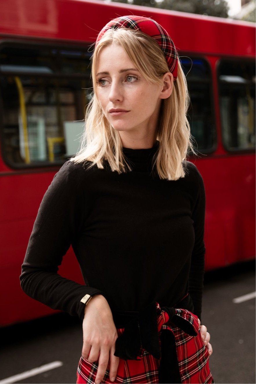 Red Tartan headband Hannah Sophia England 