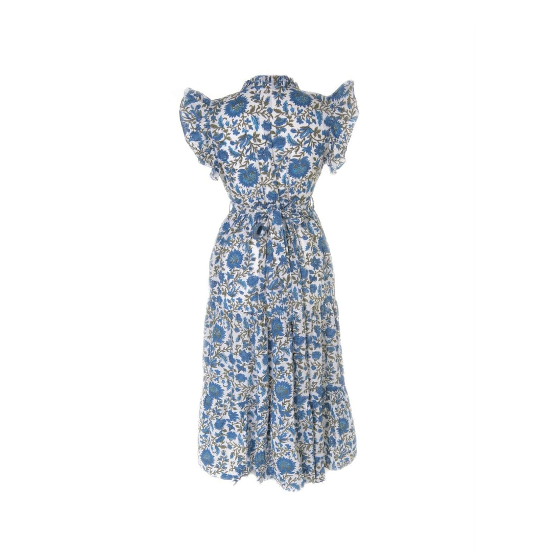 Rose - Blue and Green Hand Block Printed Reversible Dress Dress Hannah Sophia England 