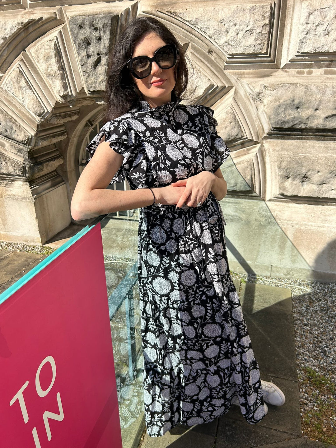 Willow - Black Floral Reversible Midi Dress Dress Hannah Sophia England 